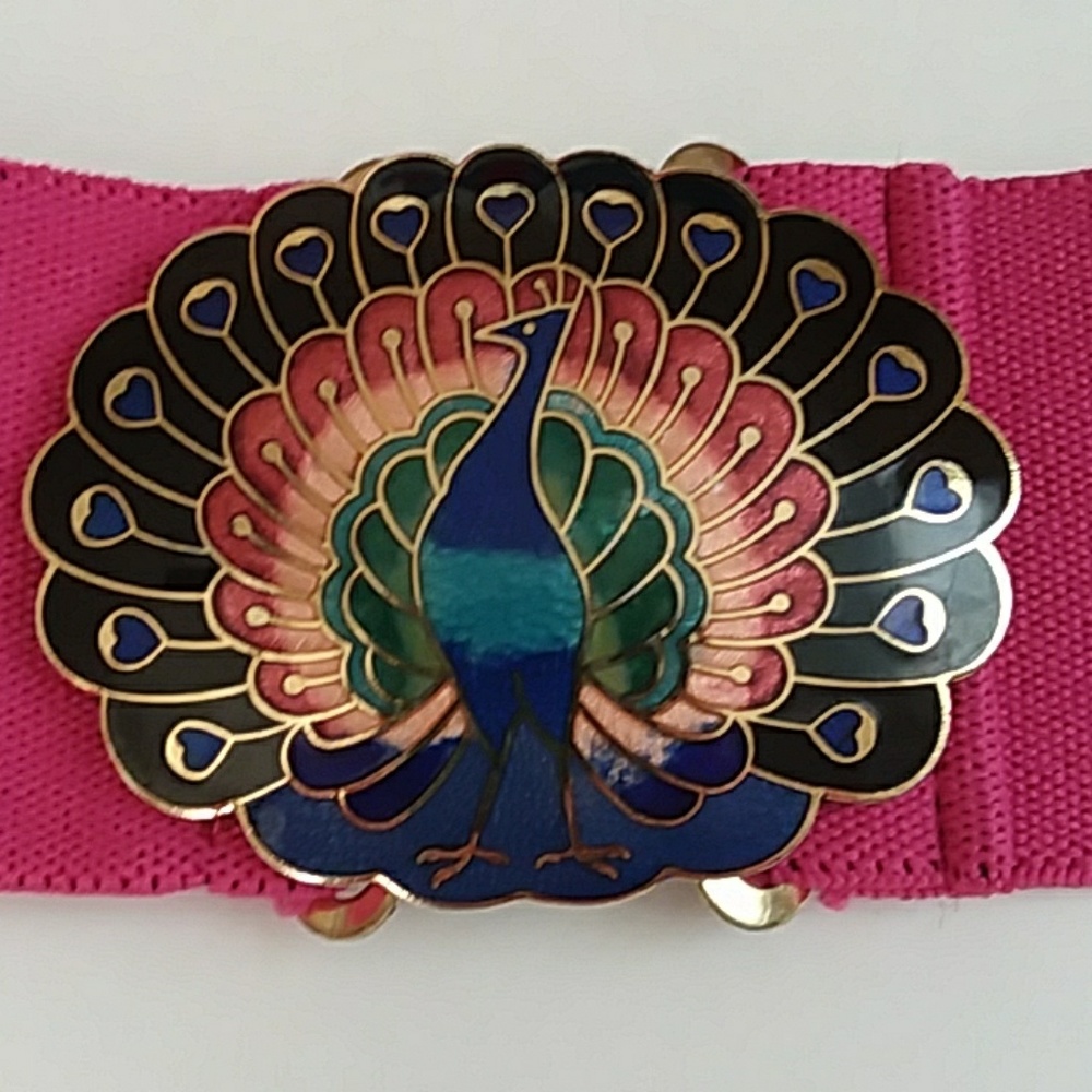 Vintage Cloisonne Peacock Pink Elastic Belt